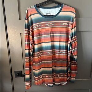 Crazy Train Geometric Pattern Shirt - Blue and Burnt Orange